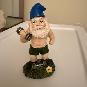 Weight lifting Garden Gnome Figurine. 6 inches